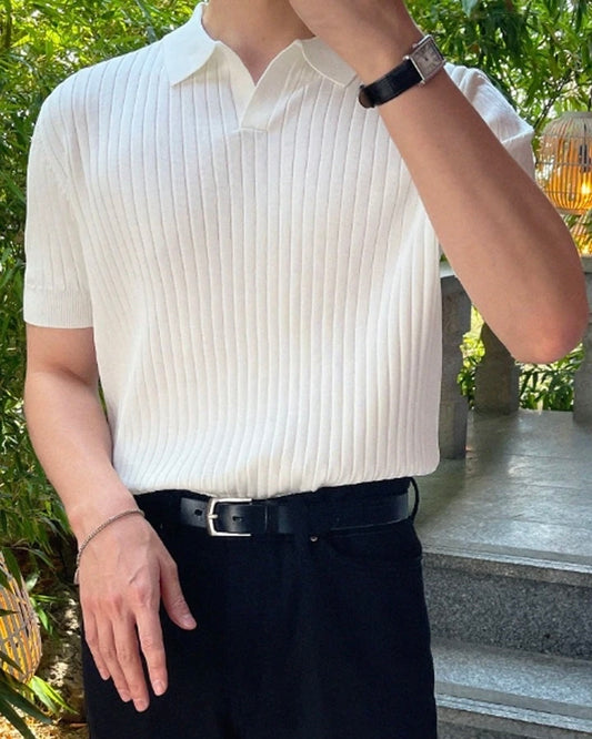Knit Short Sleeved Slim Fit Polo Shirt White