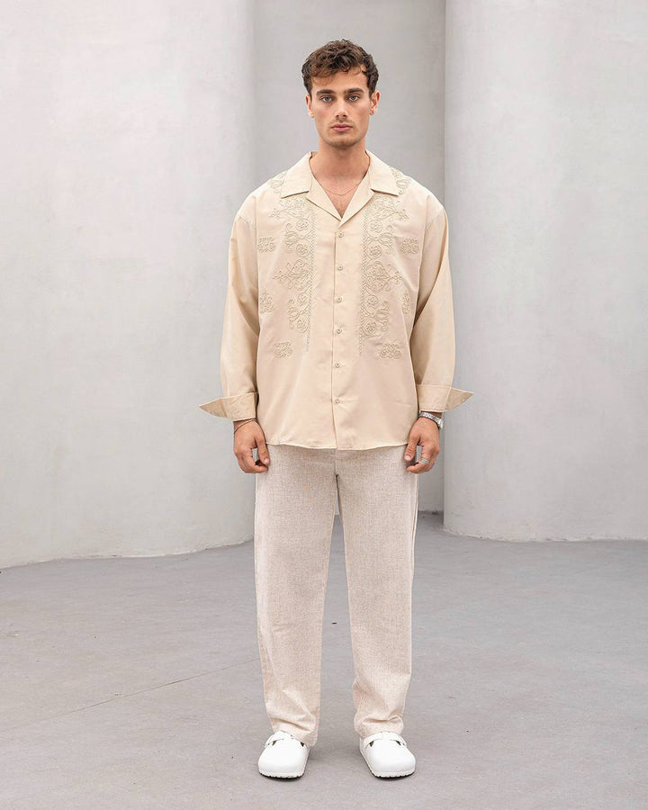 2morrow Floral Lace Panel Shirt in beige