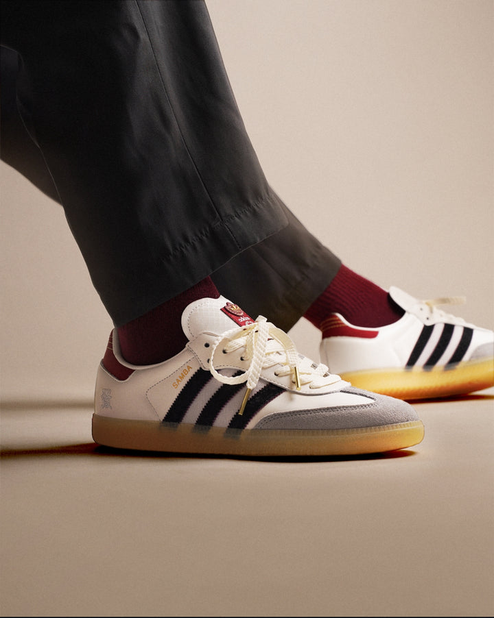 Adidas OG Samba Trainers in Cloud White and Active Maroon