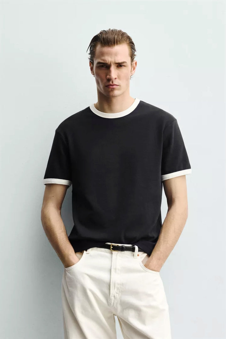 Vamos Contrast Collar Oversized T-shirt in Black