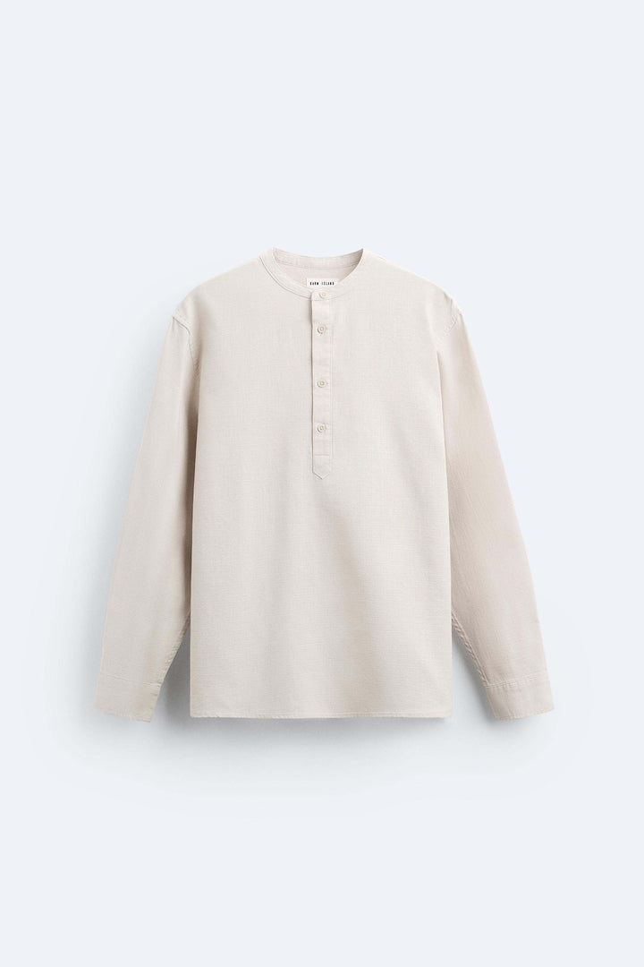 Garm Island Linen Blend Tab Collar shirt in beige