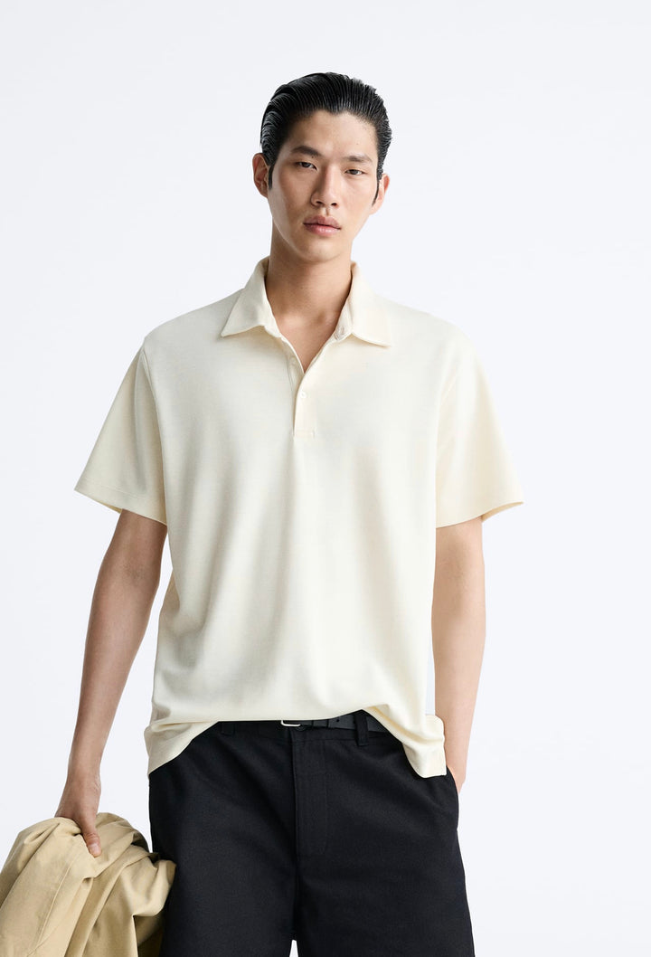 ZARA TEXTURED POLO SHIRT IN ECRU