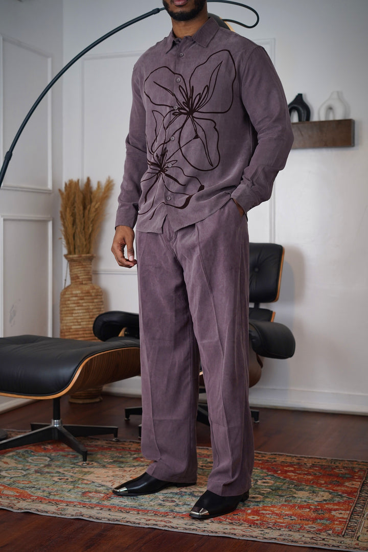 2512 Oversize Floral Print Set in Brown