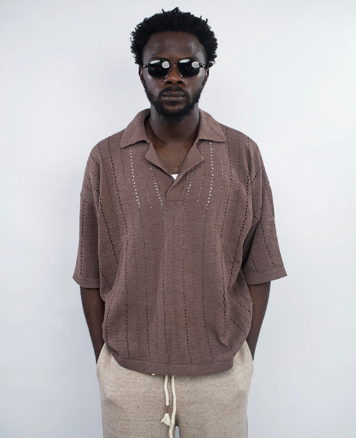 GIESTO knitted polo shirt in brown