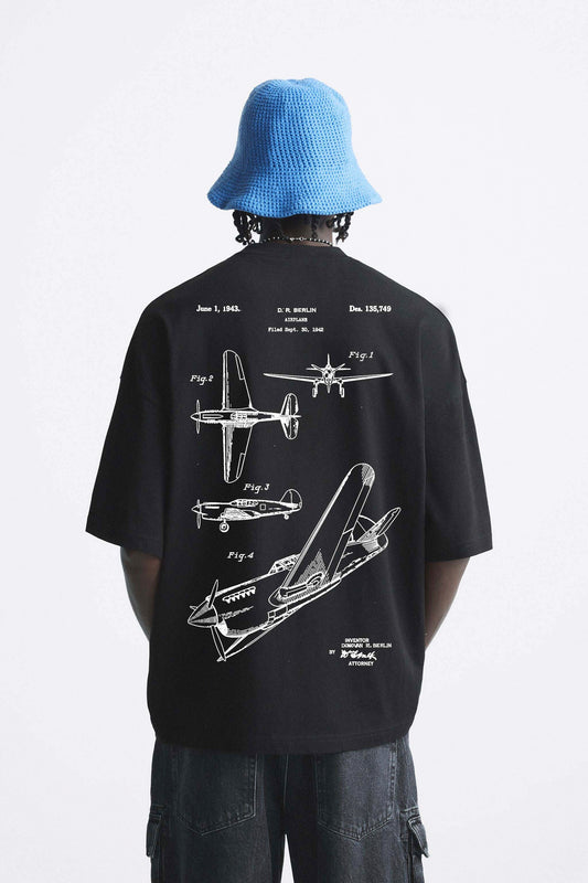 Garm Island Aviator Blueprint T-shirt in black
