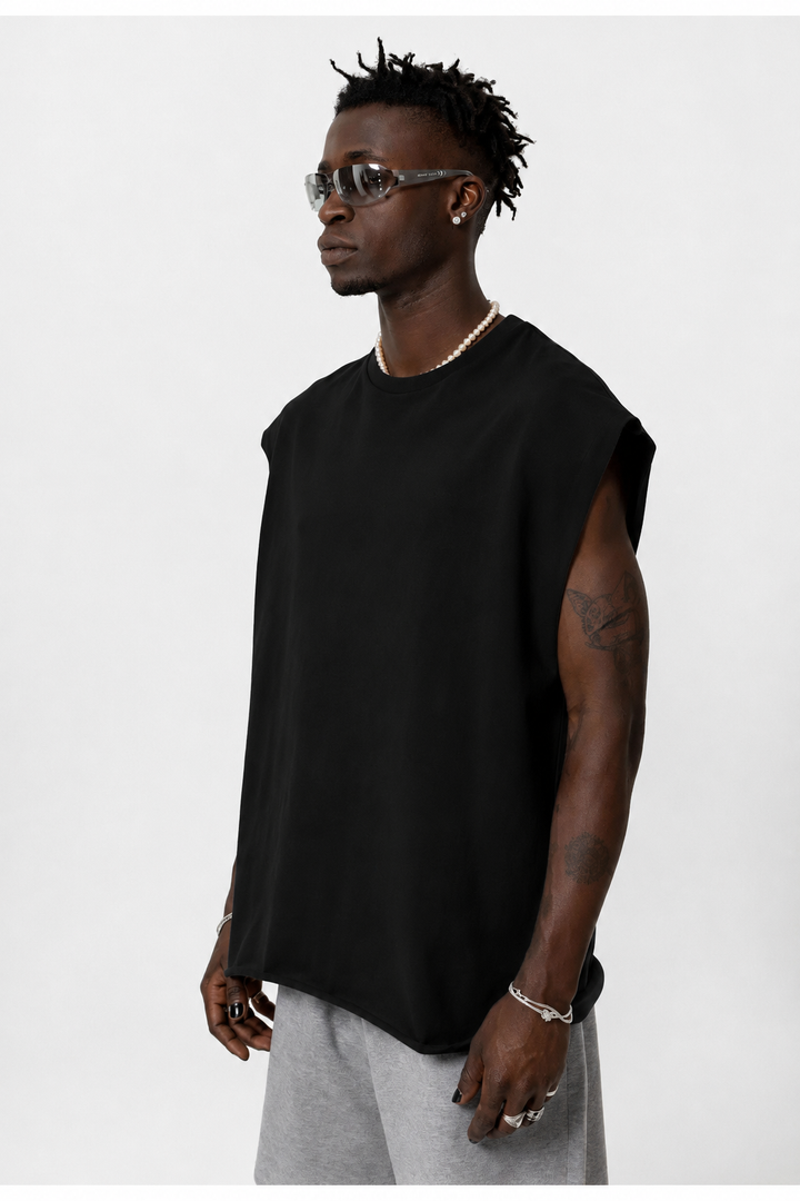 Vamos Oversized Sleeveless T-shirt in Black
