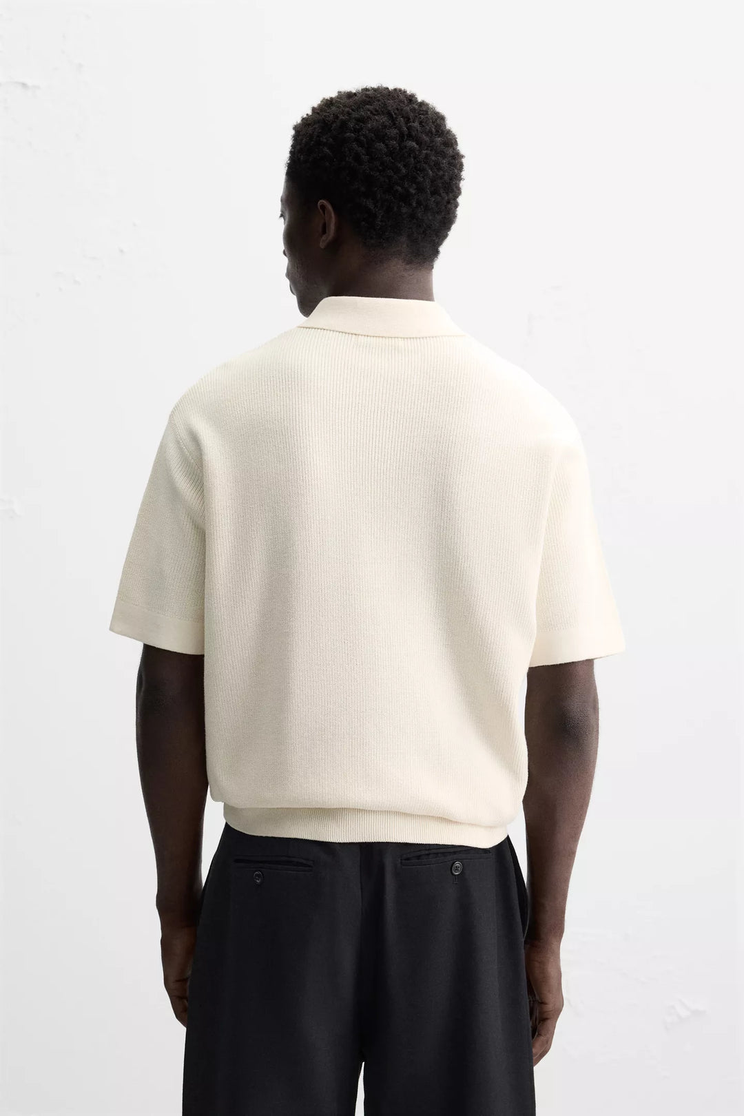Garm Island Half Zip Textured Knit Polo in White