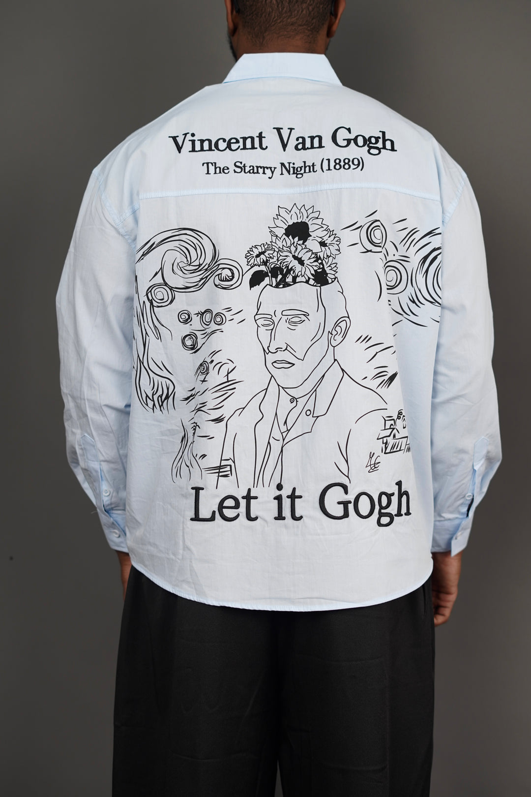 2512 Van Gogh Graphic Backprint Shirt in blue