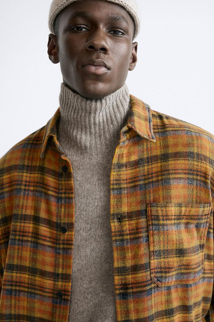 ZARA CHECK FLANNEL SHIRT CAMEL