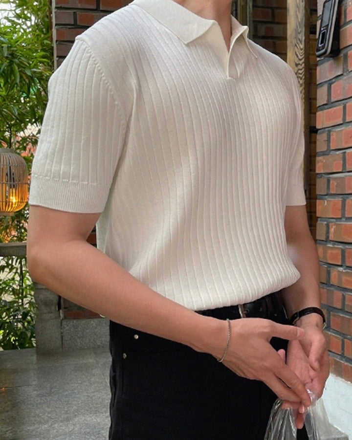 Knit Short Sleeved Slim Fit Polo Shirt White