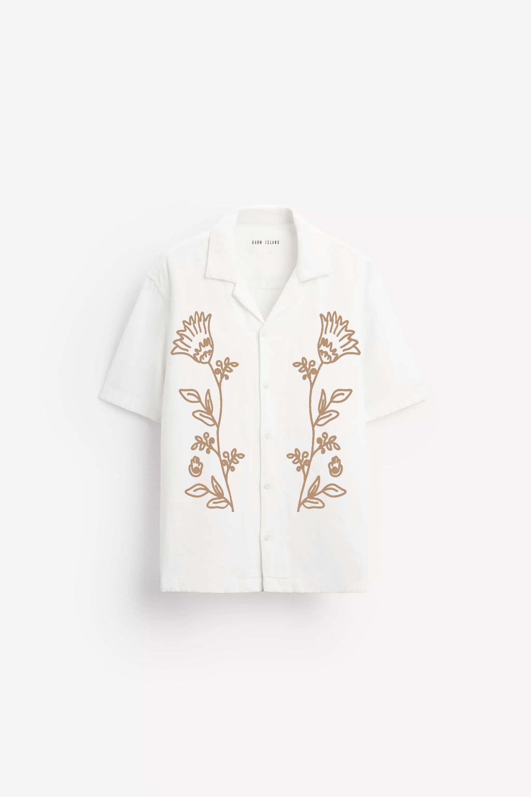 GARM ISLAND FLORAL EMBROIDERED LINEN SHIRT IN WHITE