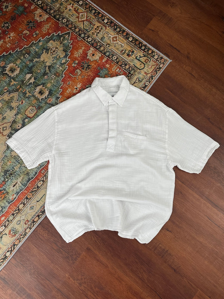 Giesto linen short sleeve shirt in white