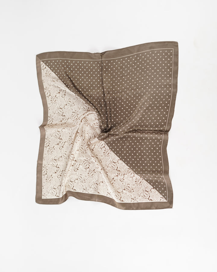 Two Tone Brown Edge Paisley Print Silk Scarf