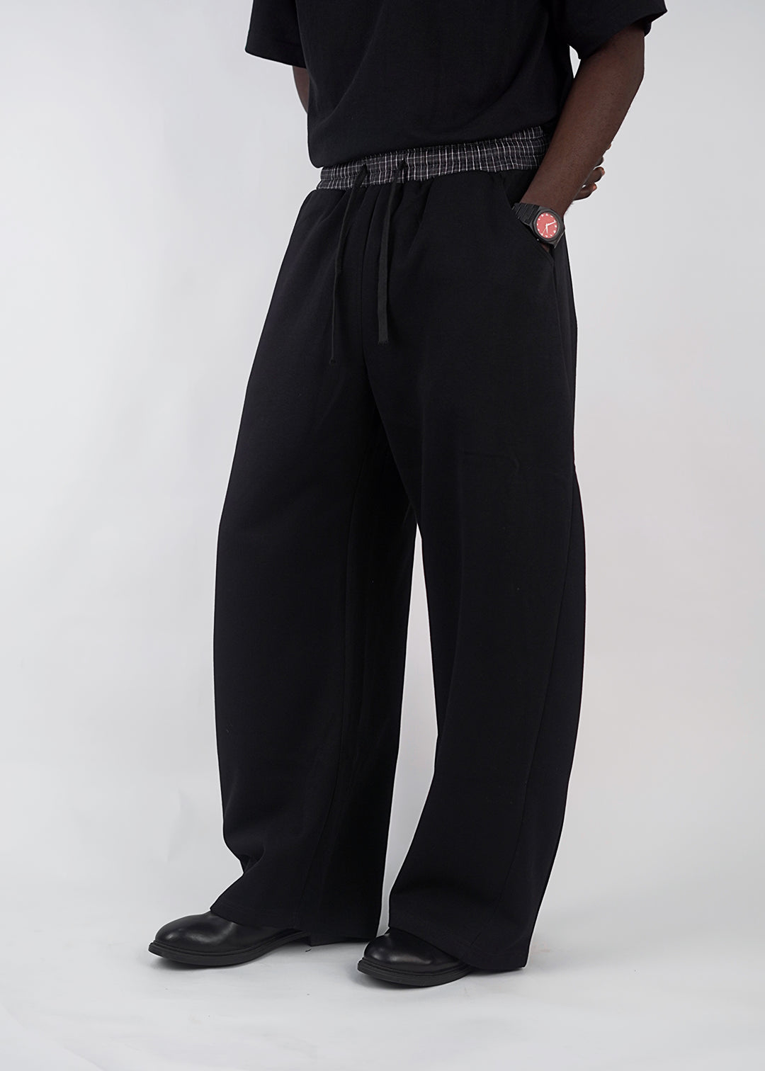 Garm Island Barrel Check Detail Sweatpants in Black