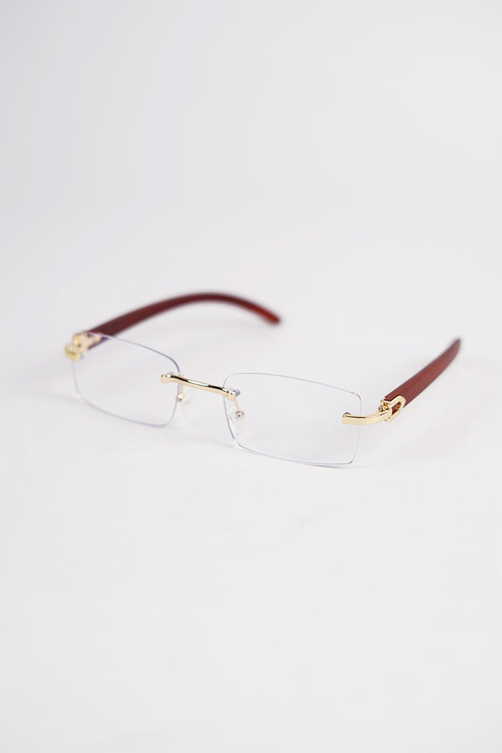 Buffalo Horn Rimless Wood Frame Sun glasses in Crystal
