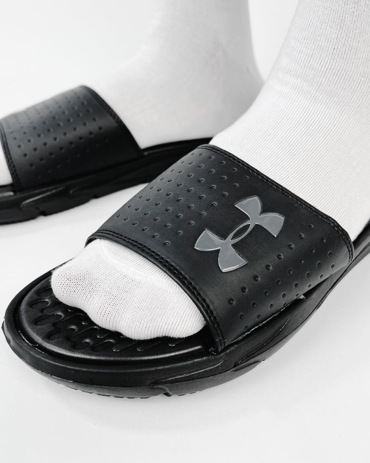 Under Amour Playmaker Slides in all black