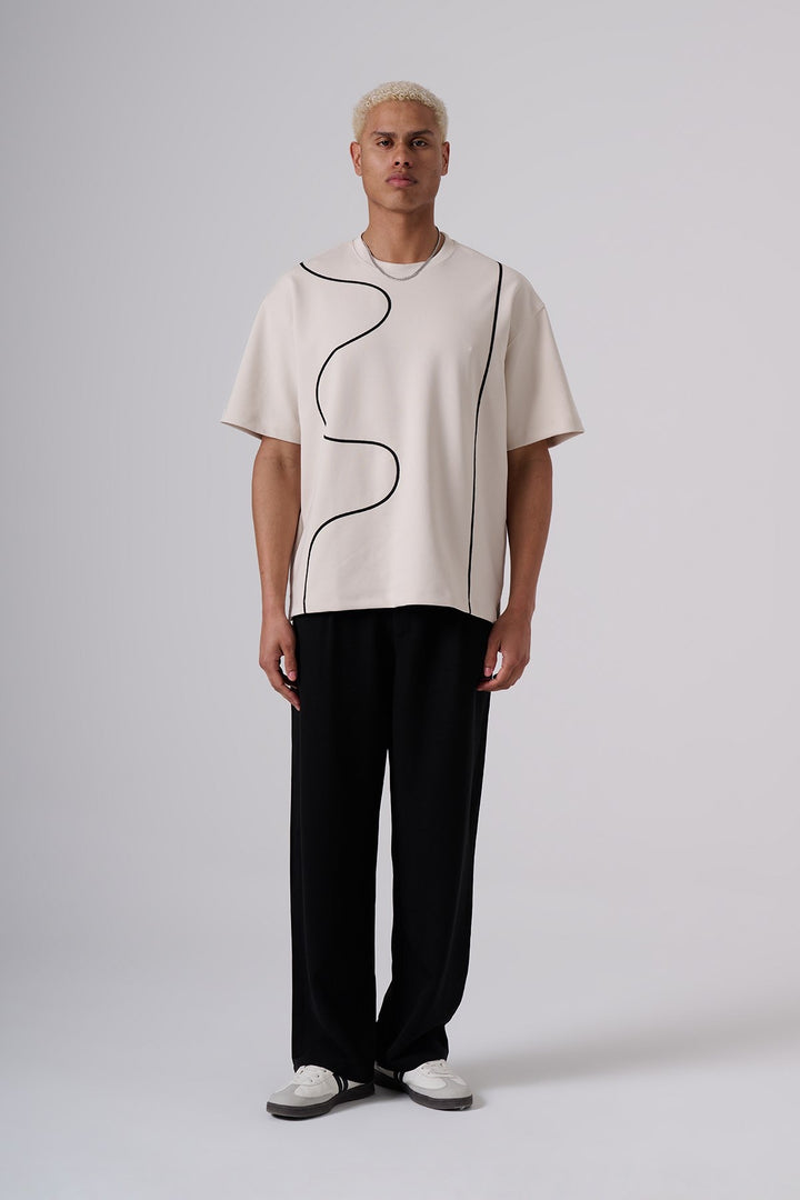 2512 T-shirt with constrast drawing in Beige
