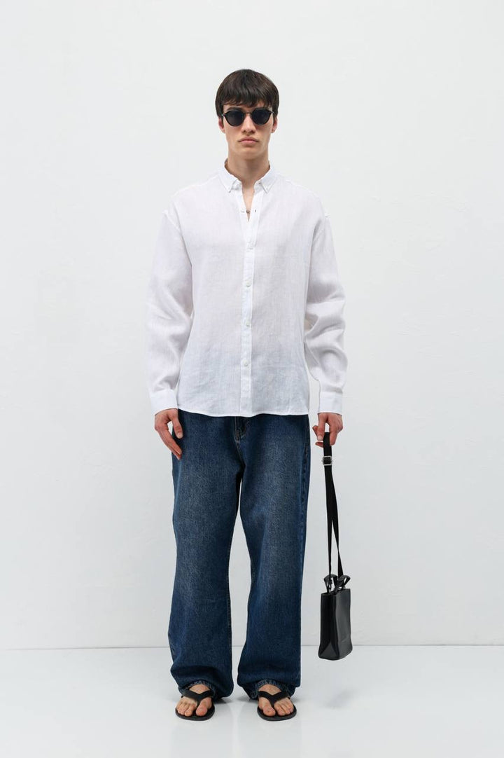 Vamos 100% Linen Oxford Shirt in white