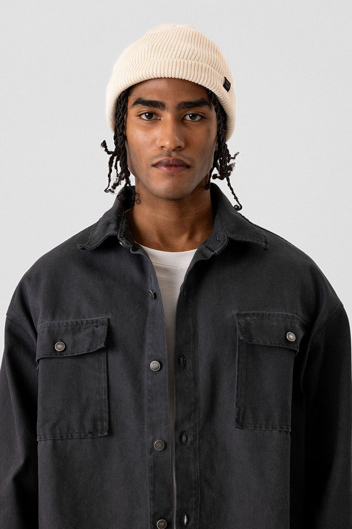 VAMOS POCKET DETAILED OVERSIZE DENIM JACKET BLACK