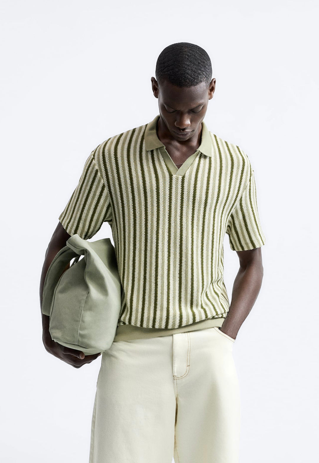 ZARA STRIPED JACQUARD POLO SHIRT