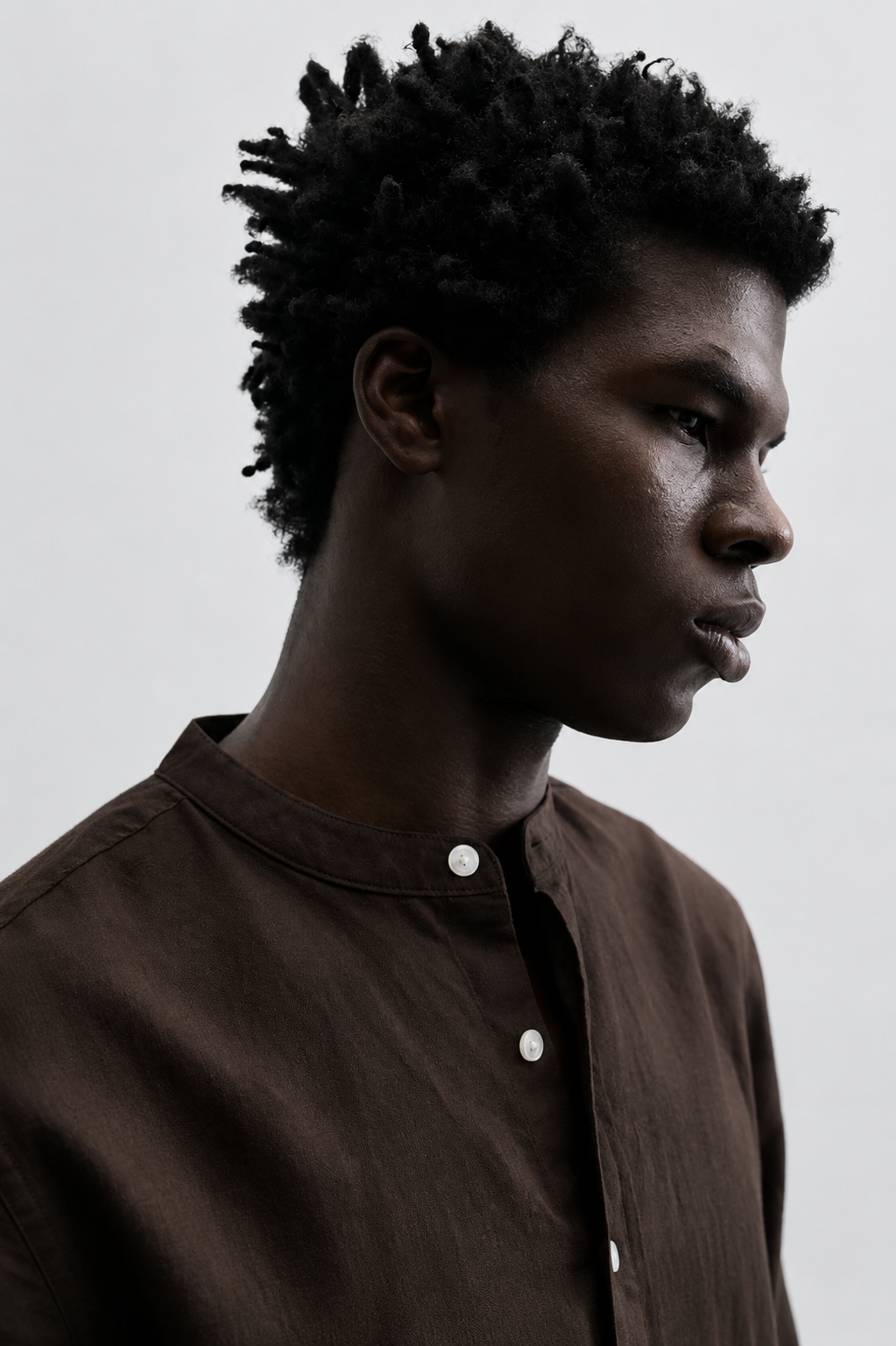 Garm Island Linen Tab Collar Button Down Shirt in Brown