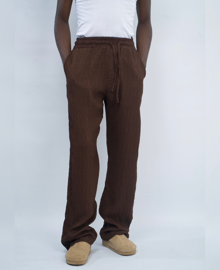 Giesto Tall Creased Linen pants in brown