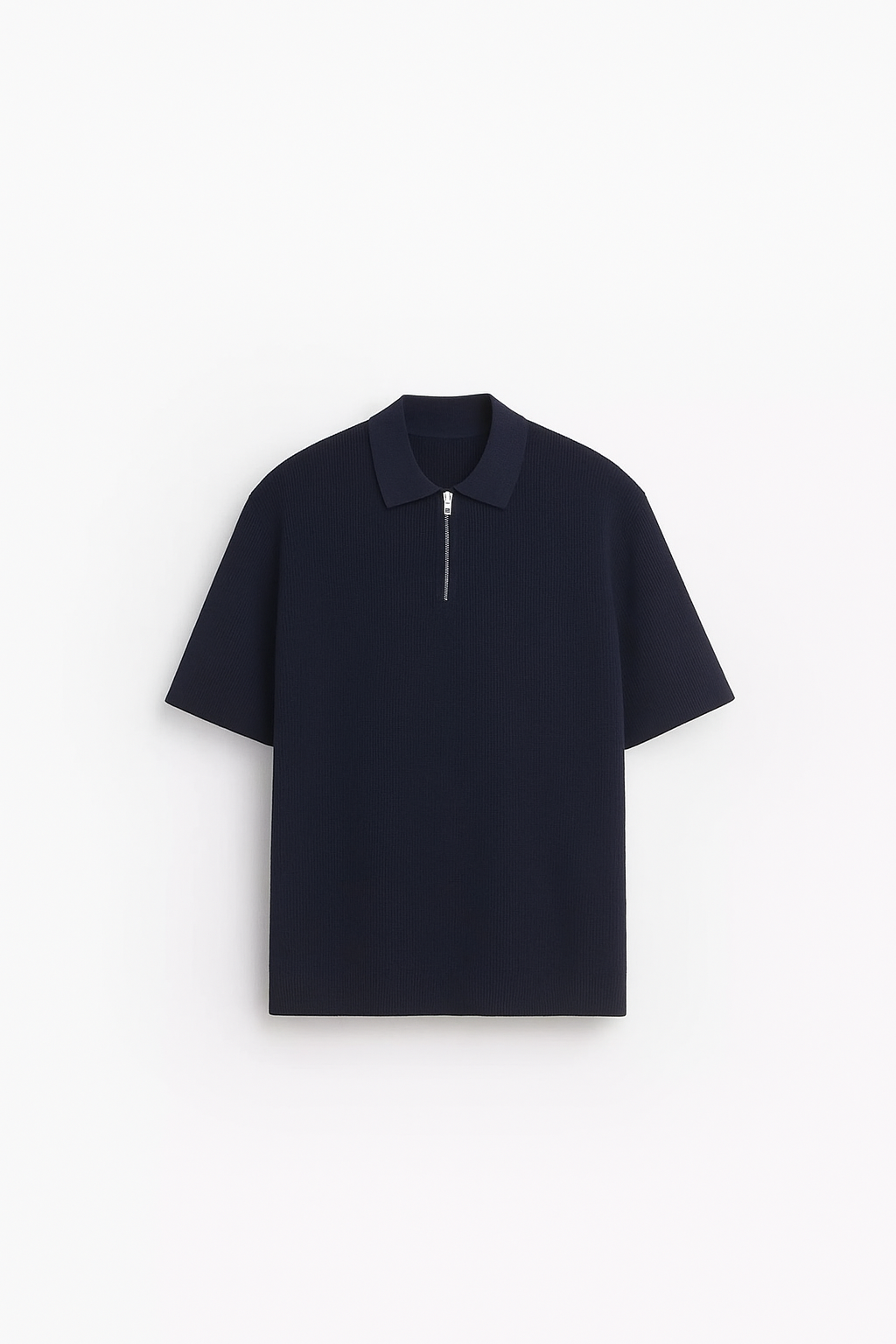 Garm Island Half Zip Textured Knit Polo in Navy Blue