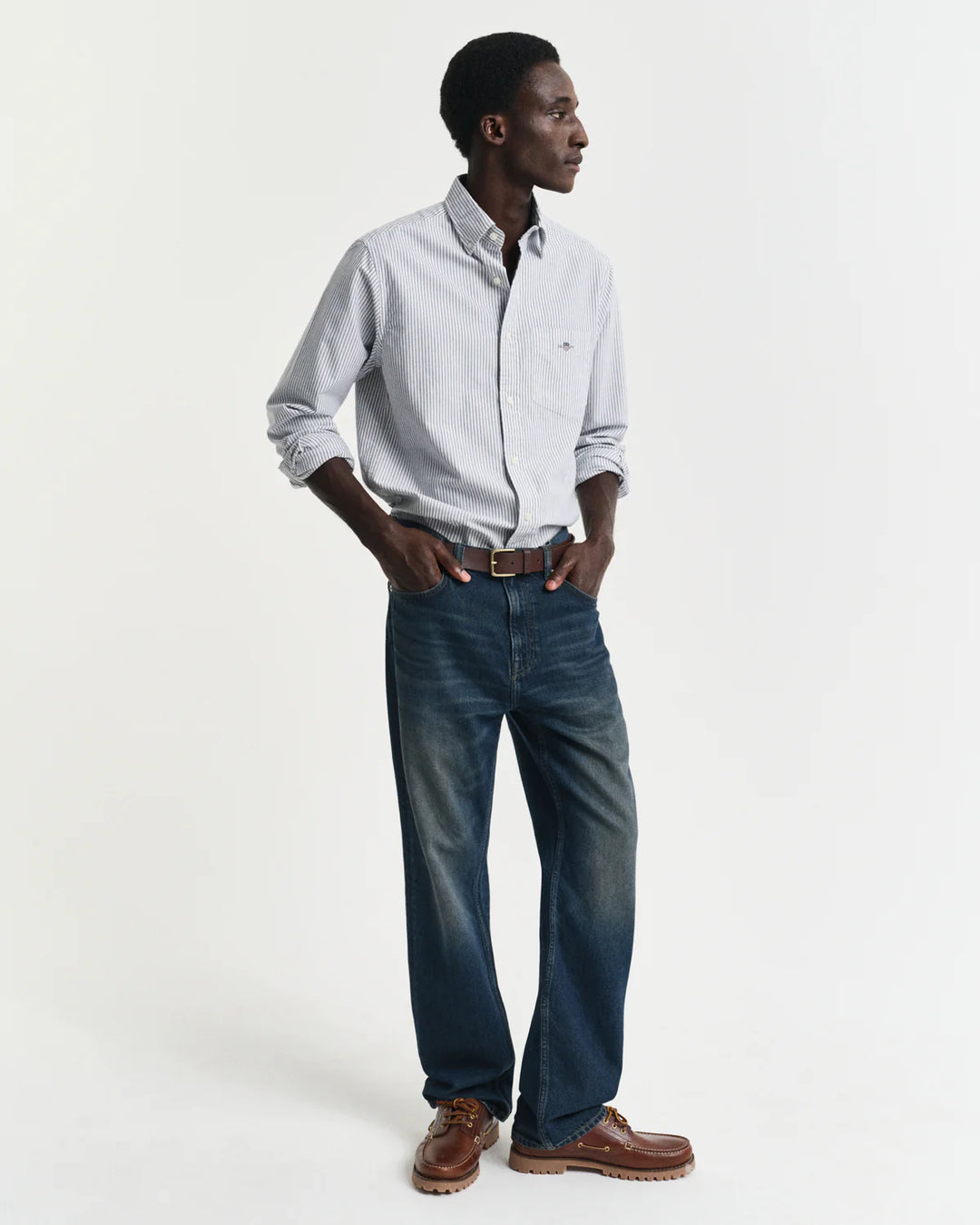 GANT Regular Fit Banker Stripe Classic Oxford Shirt in Navy blue