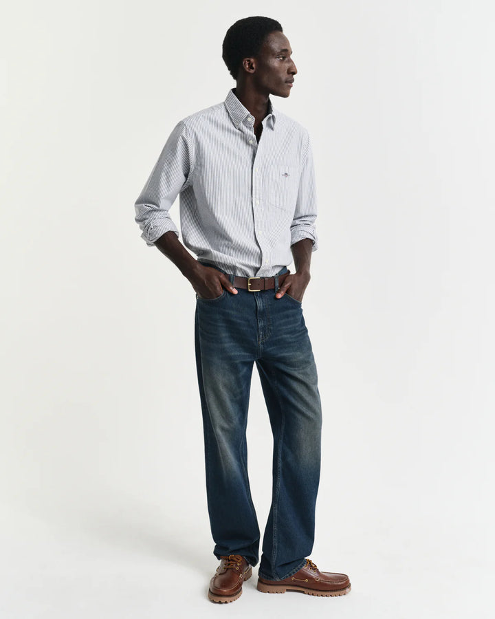 GANT Regular Fit Banker Stripe Classic Oxford Shirt in Navy blue