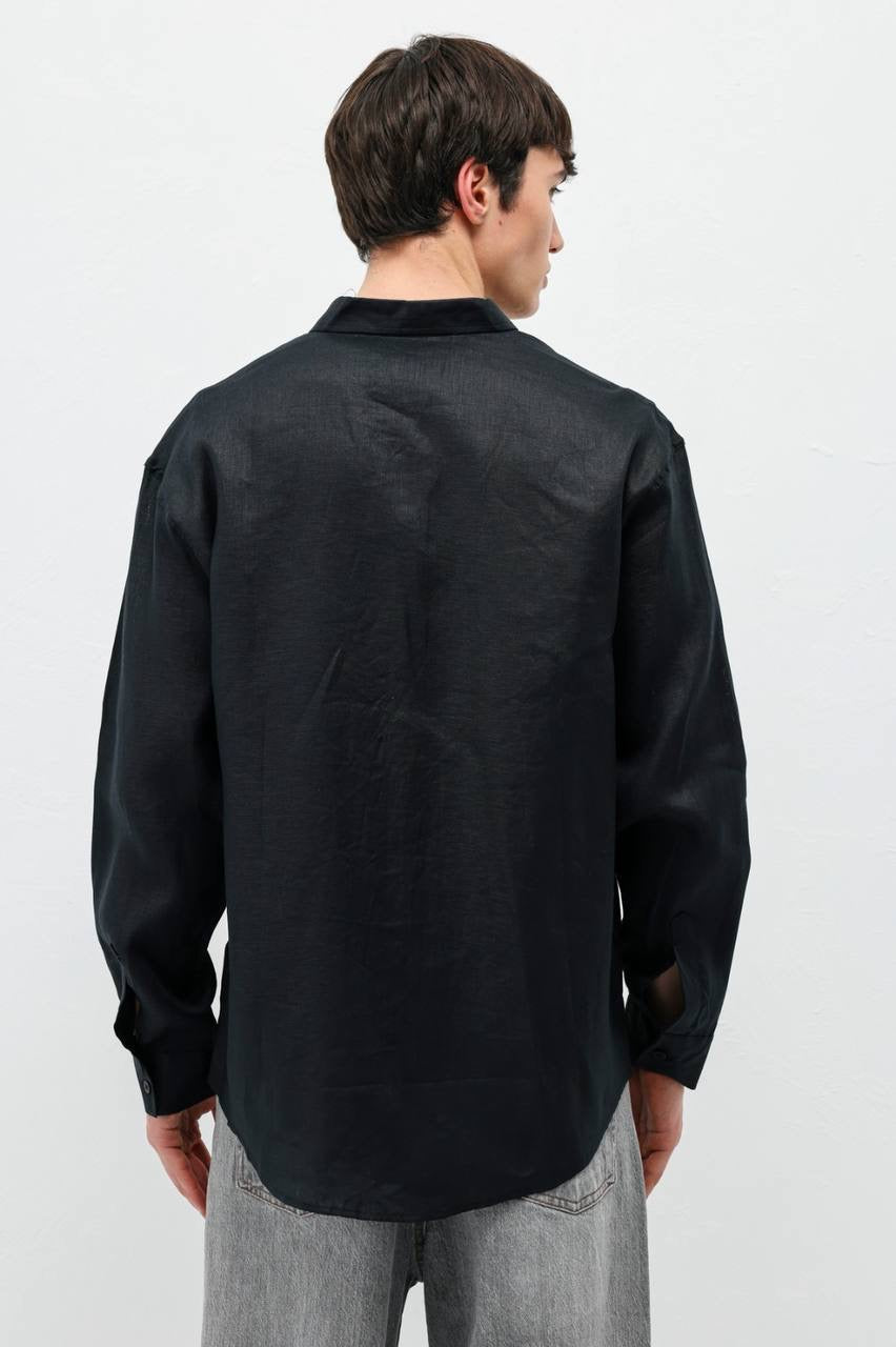 Vamos 100% Linen Oxford Shirt in black