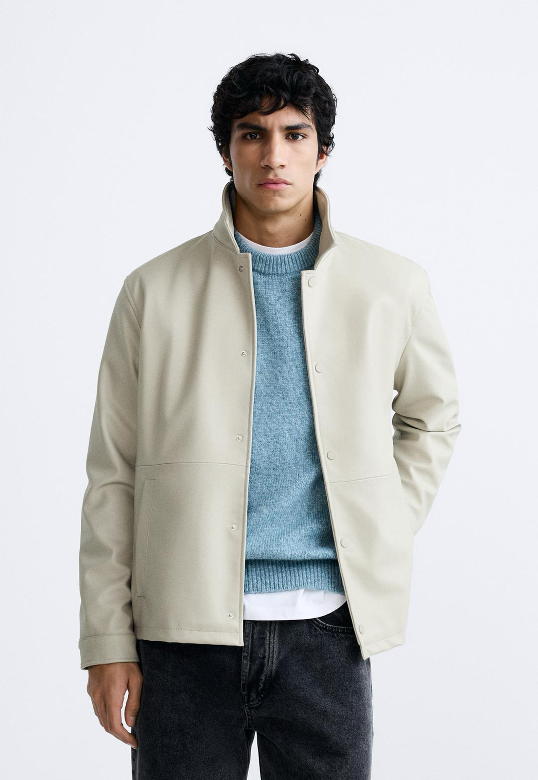 ZARA LEATHER EFFECT JACKET OYSTER WHITE