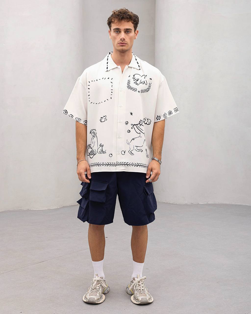 2morrow Abstract Print Revere Shirt in White