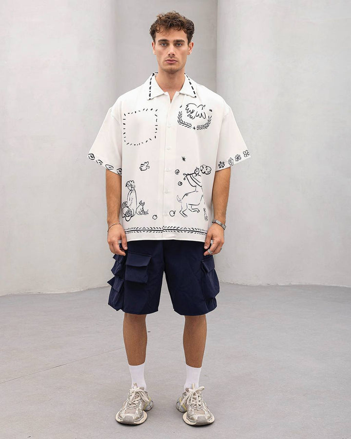 2morrow Abstract Print Revere Shirt in White
