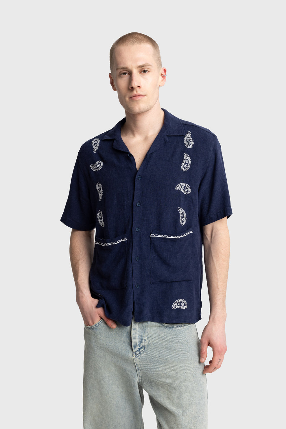 GIESTO paisley embroidered shirt in blue and white