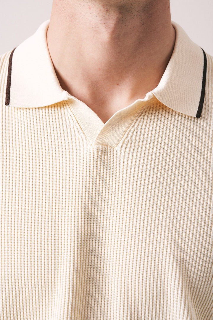 Massimo Collar detail polo shirt in beige