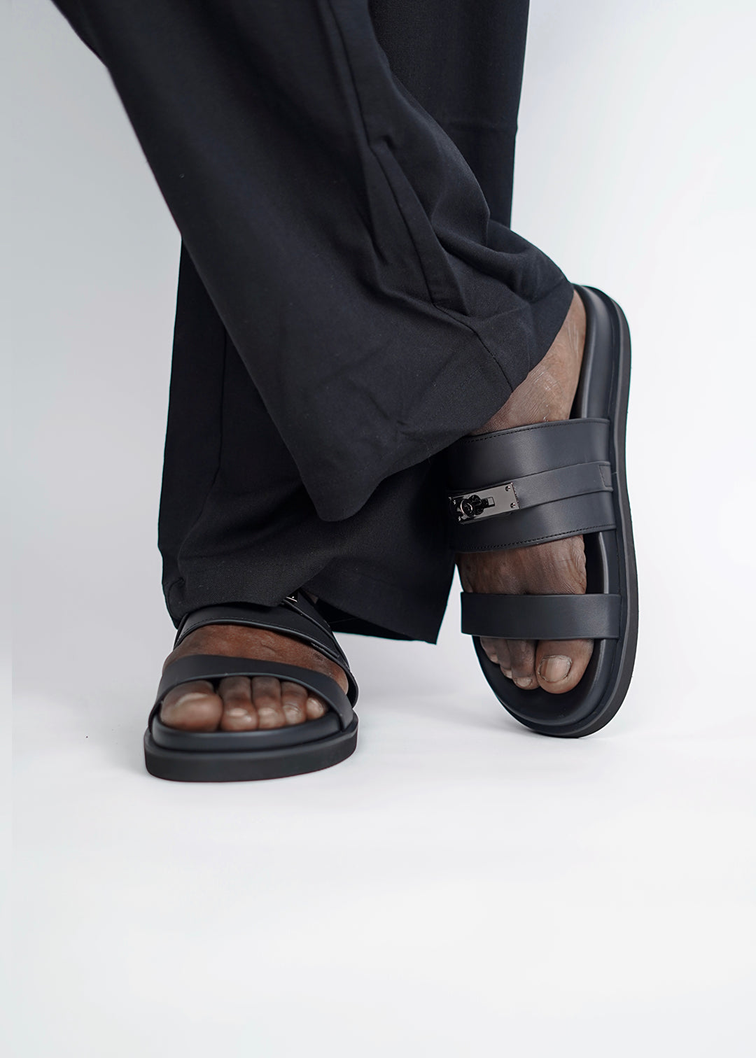 Garm Island Suede Strap Slide Sandals in Black