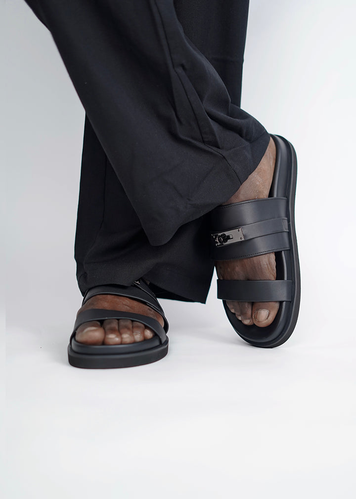 Garm Island Suede Strap Slide Sandals in Black