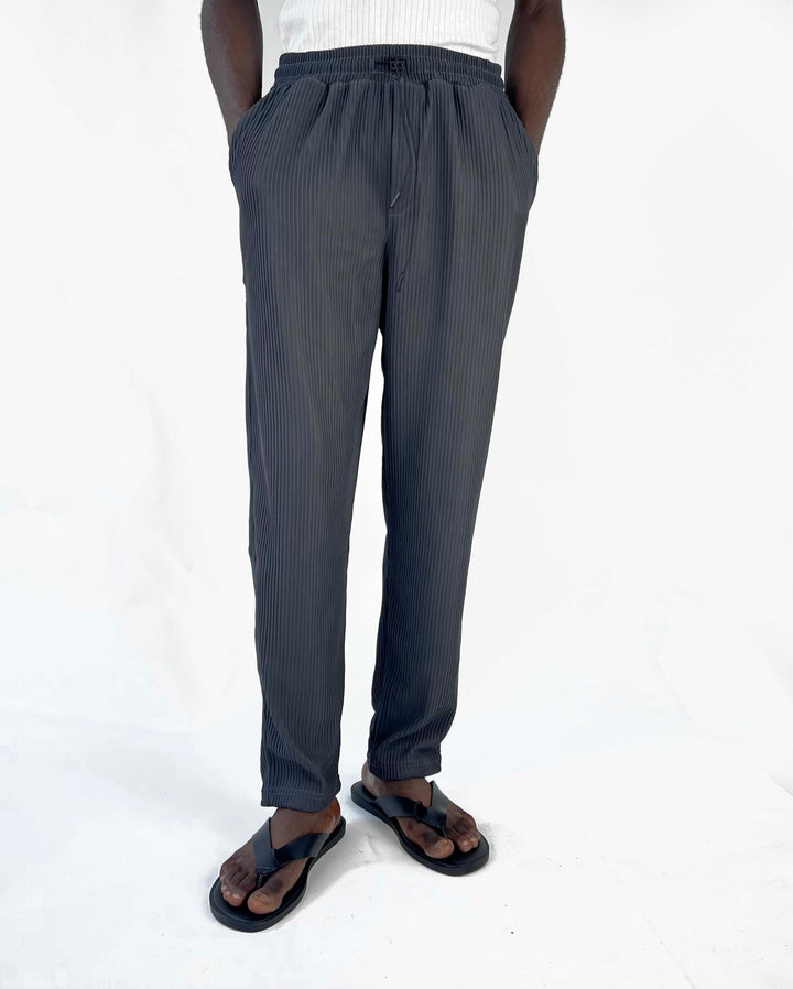 Spruce pleated pants with toggle drawstring in anthracite