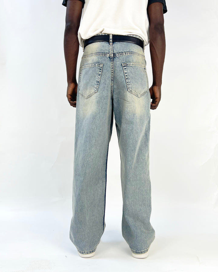 GIESTO acid wash oversized jeans in light blue