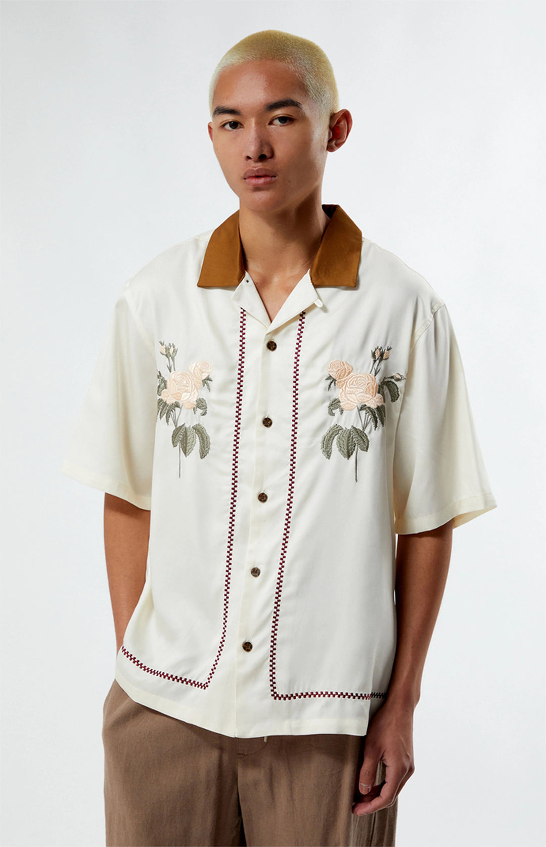 Garm Island Floral Embroidered two tone revere collar shirt