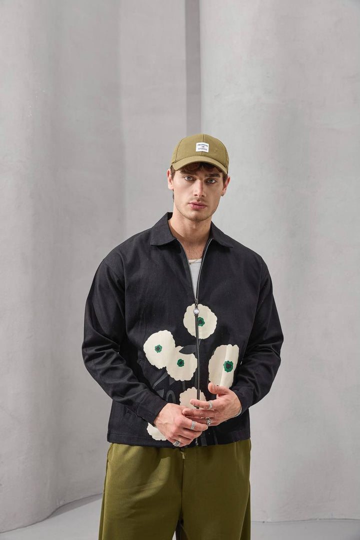 2morrow Floral Patchwork Zip Along Jacket in Black