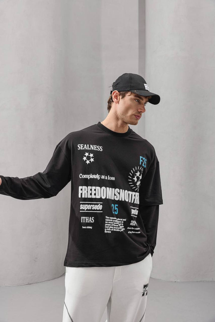 2morrow Oversized Graphic Text Print in Black
