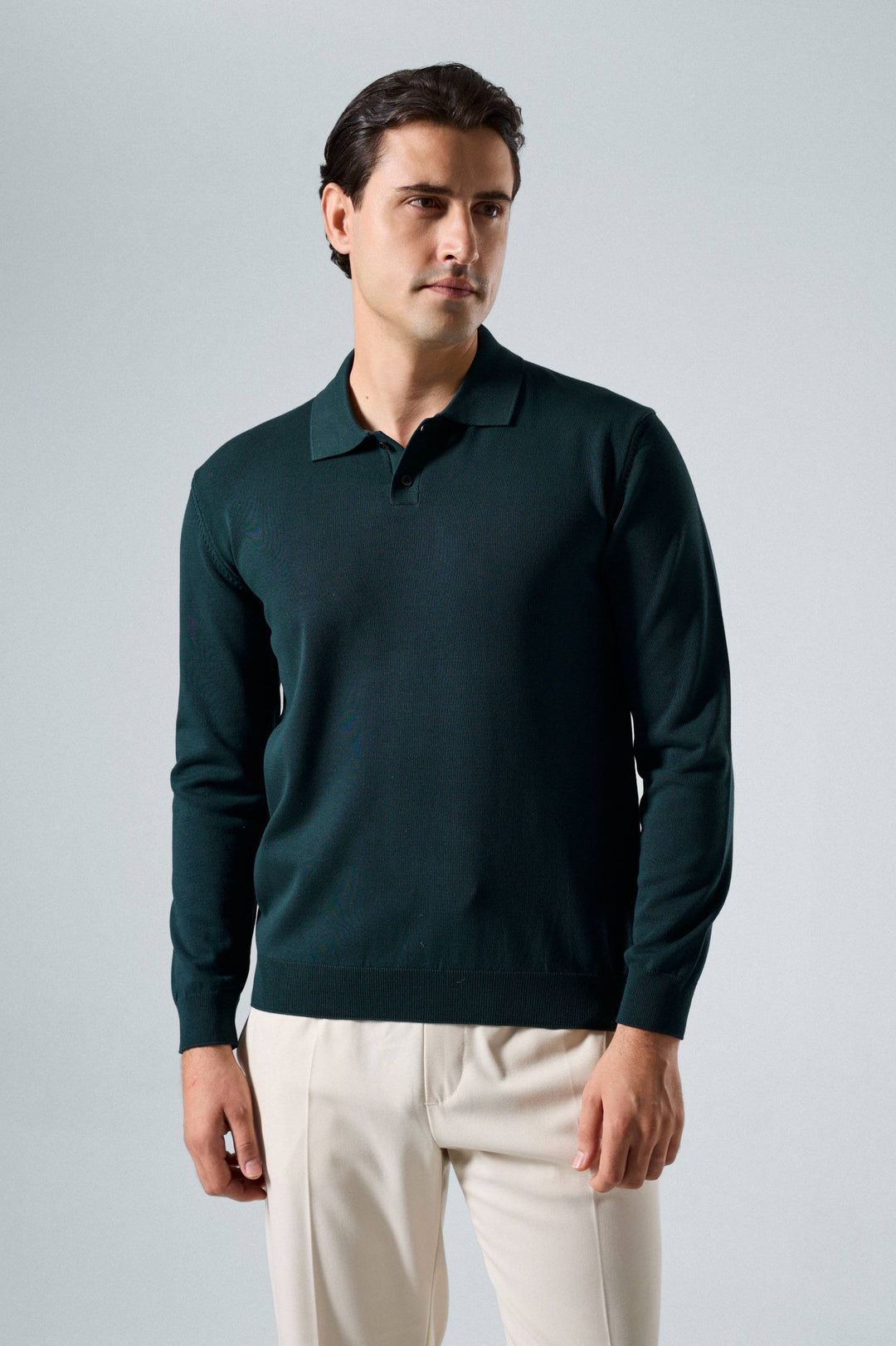 Massimo long sleeve knit polo shirt in green