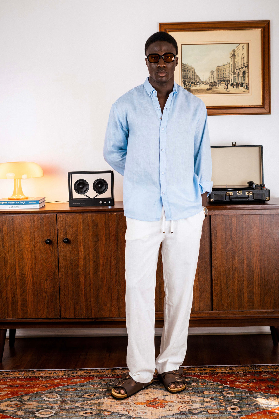 Vamos 100% Linen Oxford Shirt in light blue