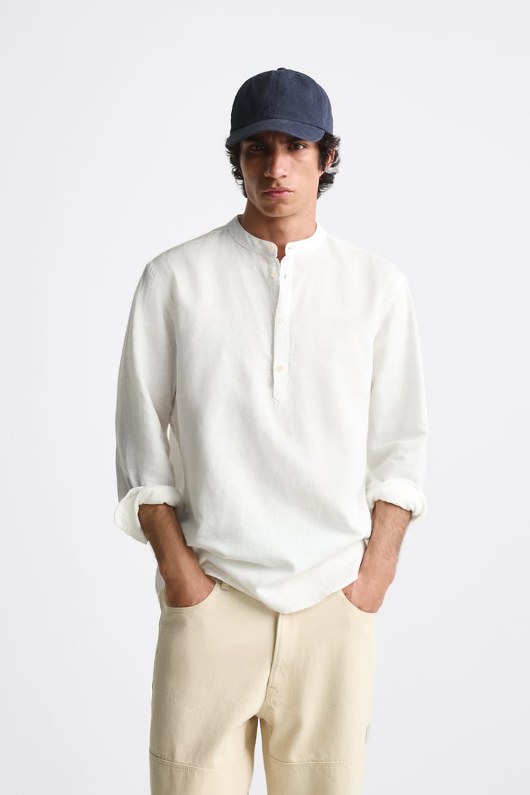 ZARA COTTON LINEN SHIRT IN WHITE