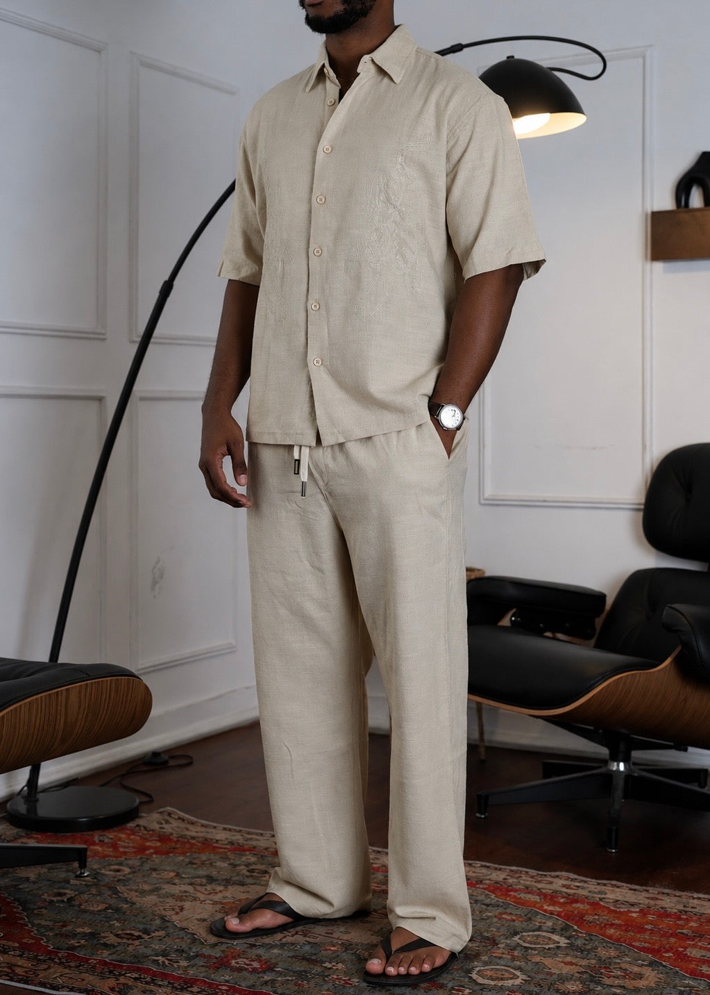 Narcos Embroidery Detail Set in beige