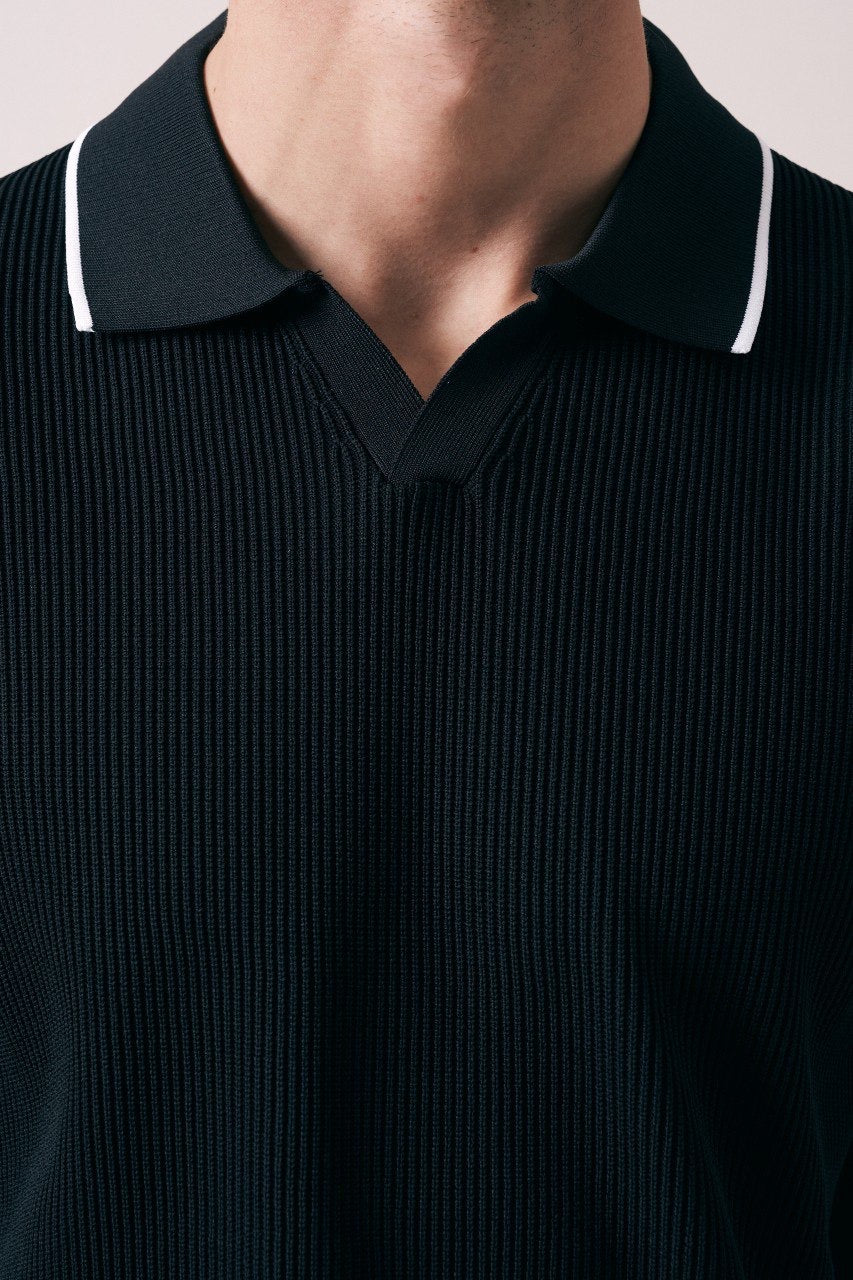 Massimo Collar detail polo shirt in black