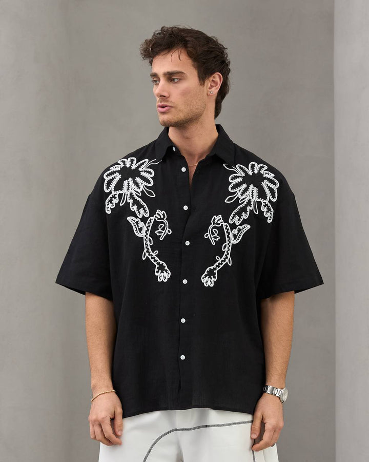 2morrow Floral Embroidered shirt in black