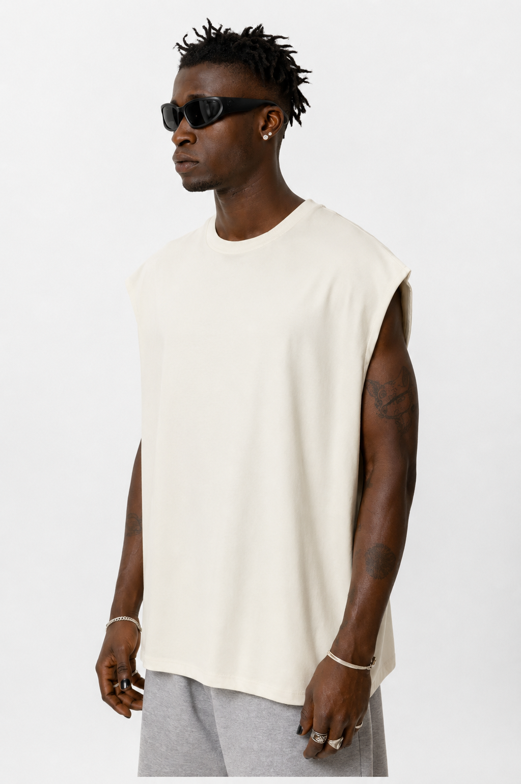 Vamos Oversized Sleeveless T-shirt in Stone