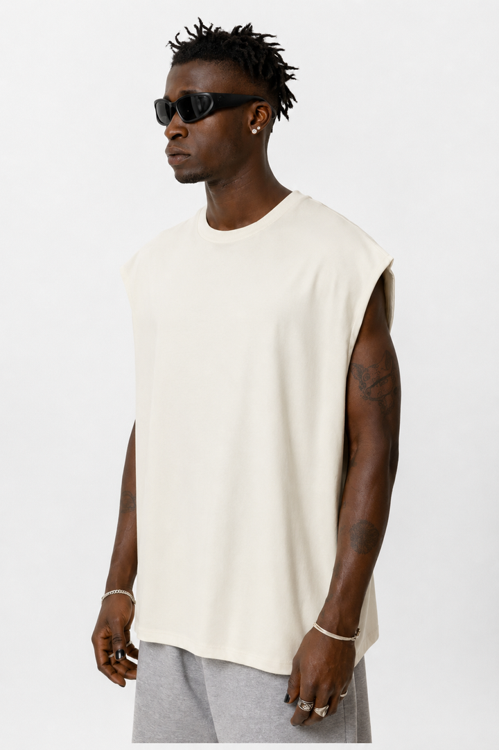 Vamos Oversized Sleeveless T-shirt in Stone
